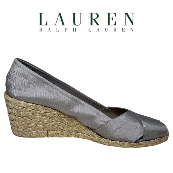 Lauren Ralph Lauren Silver Cecilia‎ Wedge Espadrilles - Size 9B - Picture 1 of 4